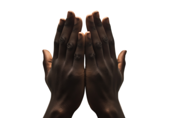 African american man Praying hands. Transparent background PNG. Clasped hands in prayer. Religious concepts such as thanking god, salvation, holy spirit, deliverance, faith and deliverance from evil