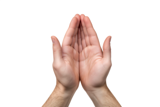 Teen man Praying hands. Transparent background PNG. Clasped hands in prayer. Religious concepts such as thanking god, salvation, holy spirit, deliverance, faith and deliverance from evil