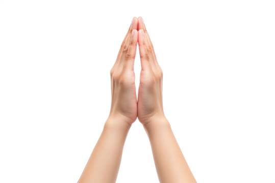 Teen woman Praying hands. Transparent background PNG. Clasped hands in prayer. Religious concepts such as thanking god, salvation, holy spirit, deliverance, faith and deliverance from evil