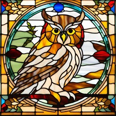stained glass window with an owl 