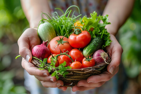 Hands Holding Rich Colors Of Fresh Vegetables