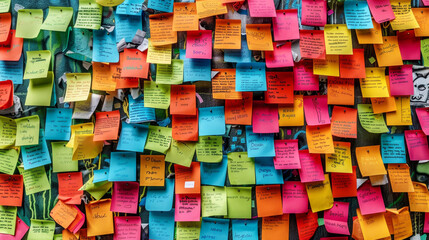 Colorful sticky notes on a board showcasing organization and planning