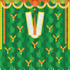 Wedding marriage background of banana leave and marigold flower decoration.