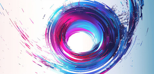 Vibrant abstract circular design in blue tones with dynamic lines and splashes - obrazy, fototapety, plakaty