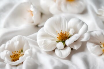 Fototapeta na wymiar Cotton flower on white cotton fabric cloth background