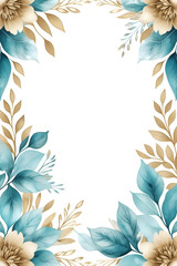 Fototapeta na wymiar Floral watercolor frames in turquoise, blue, gold, beige tones.