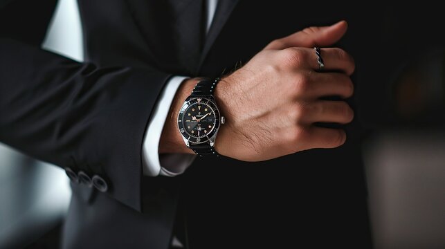 Man in suit wearing luxury watch