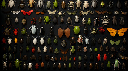 A collection of images featuring diverse insect species, - obrazy, fototapety, plakaty