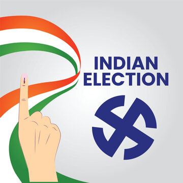 illustration of hand with voting sign of India.Electronic Voting Machine in India.