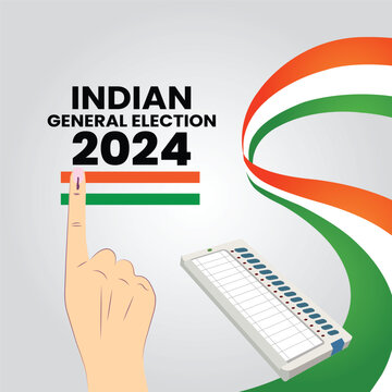 illustration of hand with voting sign of India.Electronic Voting Machine in India.