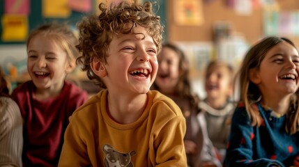 Fototapeta premium Joyful Children in Classroom Setting