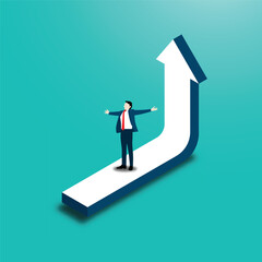 Businessman standing to the top of the arrow graph