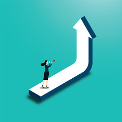 Businesswoman running to the top of the arrow graph