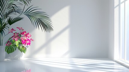 Abstract white studio background for product presentation.