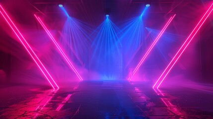 Background of empty stage show. Neon light and laser show.