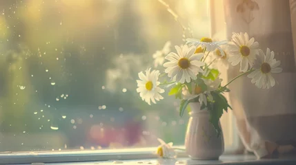 Stof per meter Serene Daisies on Windowsill © XtravaganT