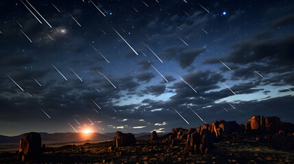 A meteor shower gracing the night sky
