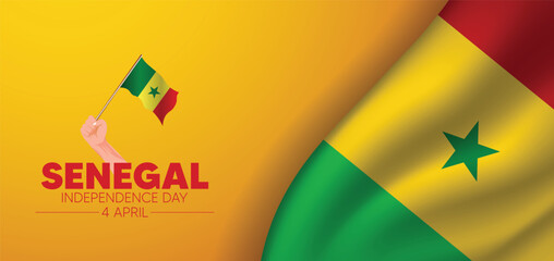 Senegal Independence Day 4 April waving flag vector poster