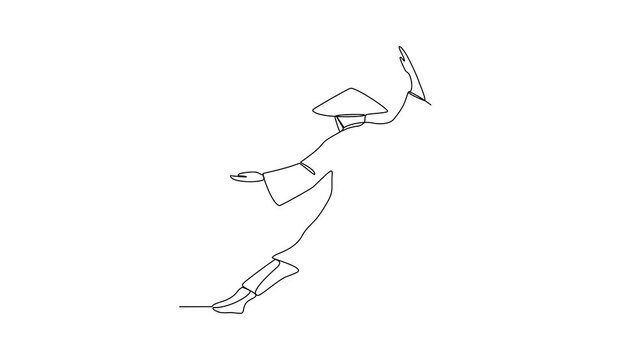 Animated self drawing of the Chinese fighter is fighting using his kung fu moves video illustration. Chinese kung fu fighter activity illustration in simple linear style video design concept.