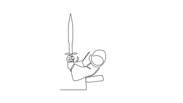 Animated self drawing of the  fighter or gladiator is fighting in the arena video illustration. Fighter or gladiator with weapon activity illustration in simple linear style video design concept. 