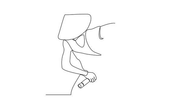 Animated self drawing of the Chinese fighter is fighting using his kung fu moves video illustration. Chinese kung fu fighter activity illustration in simple linear style video design concept.