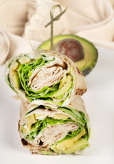 Delicious tortilla wraps with chicken and vegetables