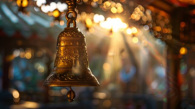 Ritual hand bell in the Buddhist temple as the enlightenment symbol,