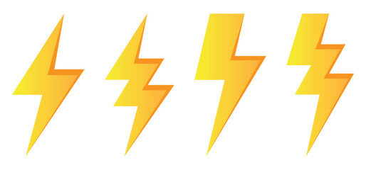 Electricity symbol, high voltage sign, 3d lightning icon set, transparent vector.