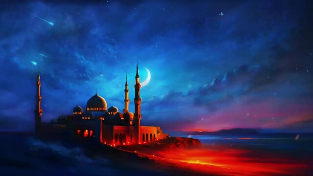 Starry Serenity, Illuminating the Mosque's Nighttime Beauty