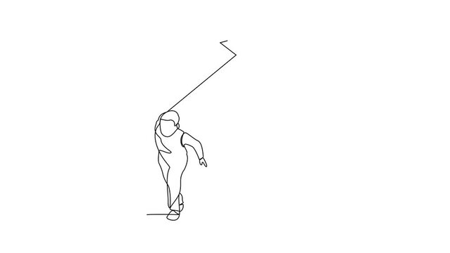 Animated self drawing of a child was playing a kite in the field happily video illustration. playing kite activity illustration in simple linear style video design concept. Kite hobbies design video.