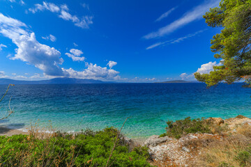 Empty beach azure water Adriatic sea Makarska Riviera