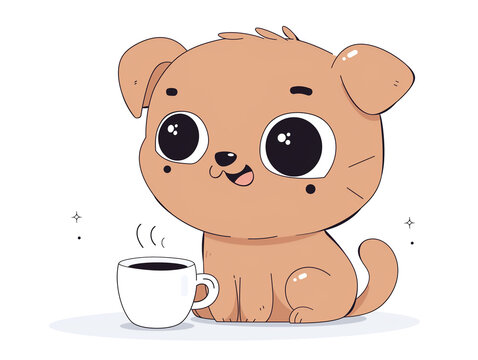 Image of a pet with a cup of coffee. Illustration
