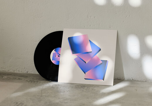 Mockup of customized LP vinyl record album cover and label