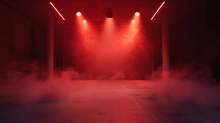 The dark stage shows, dark red background, an empty dark scene,