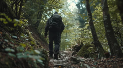 Rucksack Back view of man hiking in the forest © ArtBox