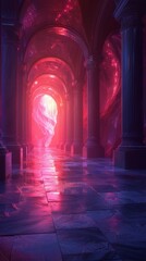  Serene cathedral aglow with ethereal prismatic waves - obrazy, fototapety, plakaty