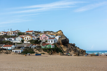 Fototapeta na wymiar Atlantic Ocean, rocky cliffs and sandy beach in Portugal