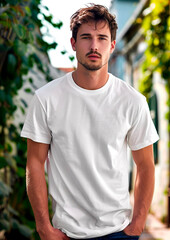 Mockup white t-shirt on a man