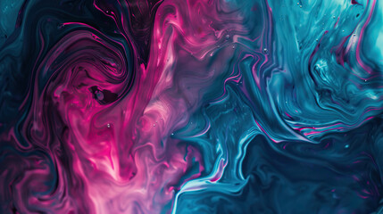 Top-down shot, blue pink symmetrical swirling liquid smooth swirls vibrant abstract organic nature-inspired natural textures marbled banner background