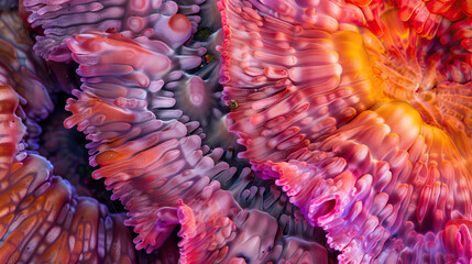 Symmetrical living coral with polyps, vibrant abstract organic nature-inspired natural textures...