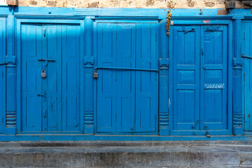 Closed Wooden Blue Doors