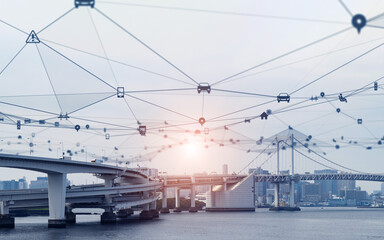 Modern highway and Data technology concept. Smart transportation. ITS (Intelligent Transport...