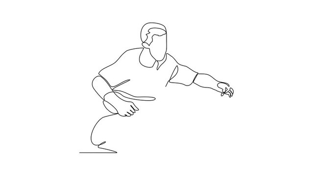 Animated self drawing of the people is play with their pet by hugging and carrying it as video illustration. Playing with dog activity illustration in simple linear style video design concept.
