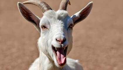 A Goat With Its Tongue Lolling Out Panting In The