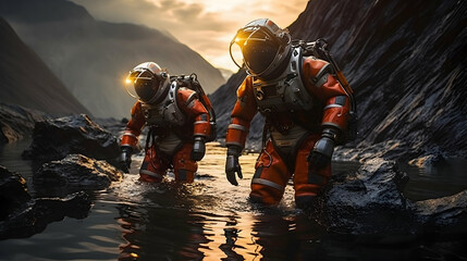Fototapeta premium Astronauts donning cutting-edge space suits