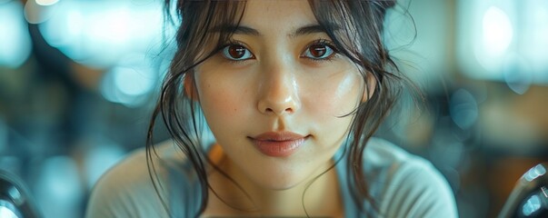 Asian woman on Spin Bike in the gym