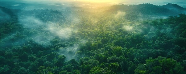 Breath-taking Aerial Photograph of the Jungle. Atmospheric Wilderness Photo. Nature Background. - obrazy, fototapety, plakaty