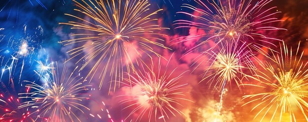 Fototapeta premium Bright fireworks on night sky