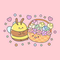 fat bee natural honey jam spoon fly with cute facial expressions and pastel colour