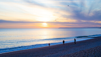 The beach at St Leonards on Sea at sunset